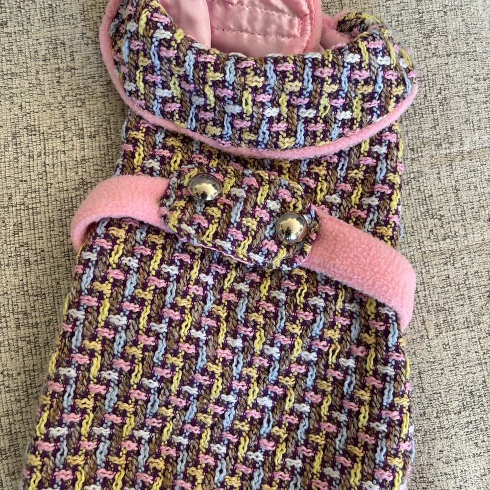 Multicolor Knit Dog jacket Vest with Pink Trim